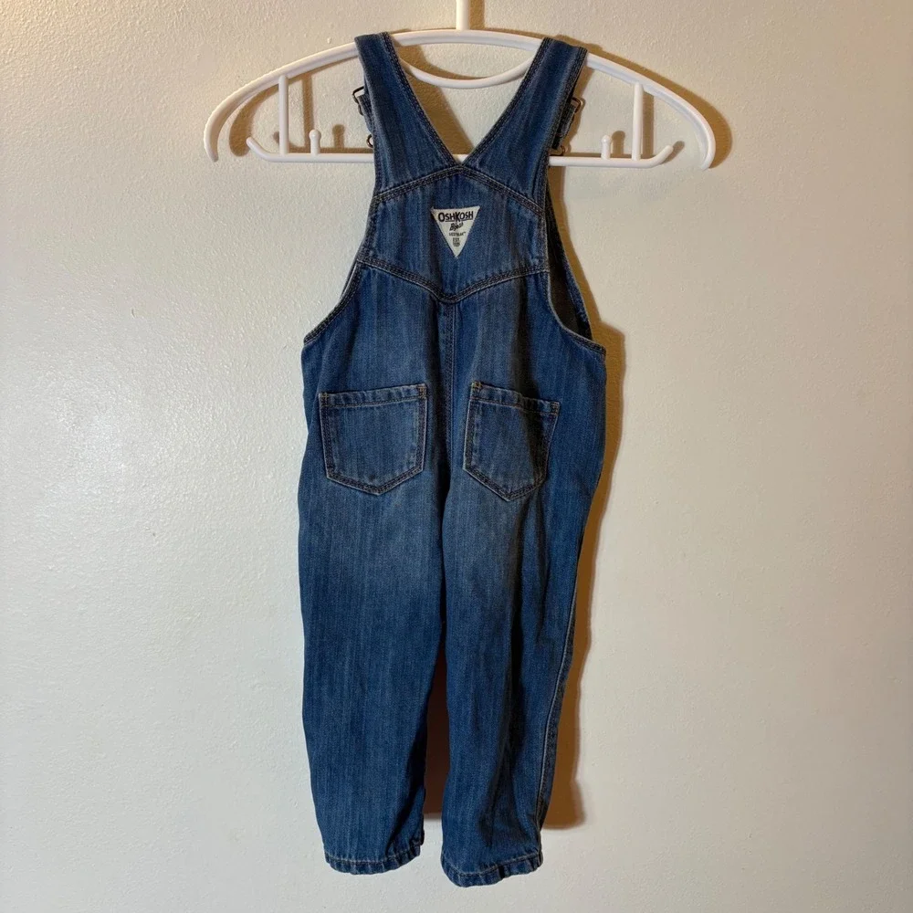 OshKosh‎ B'Gosh Girls Blue Denim Rainbow Heart Embroidered Overalls 12-18M